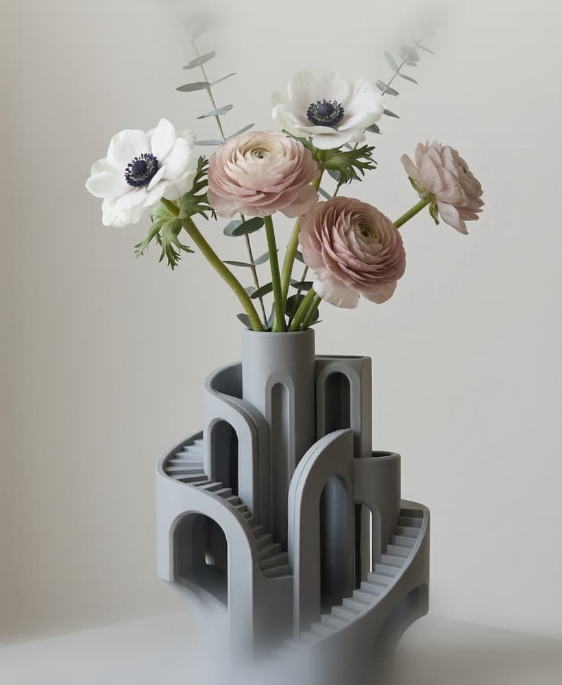 Architectural Staircase Flower Vase - Modern Geometric Brutalist Decor 3d model