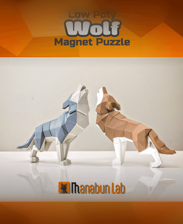 Low Poly Wolf Magnet Puzzle (No supports, no AMS) 3d model