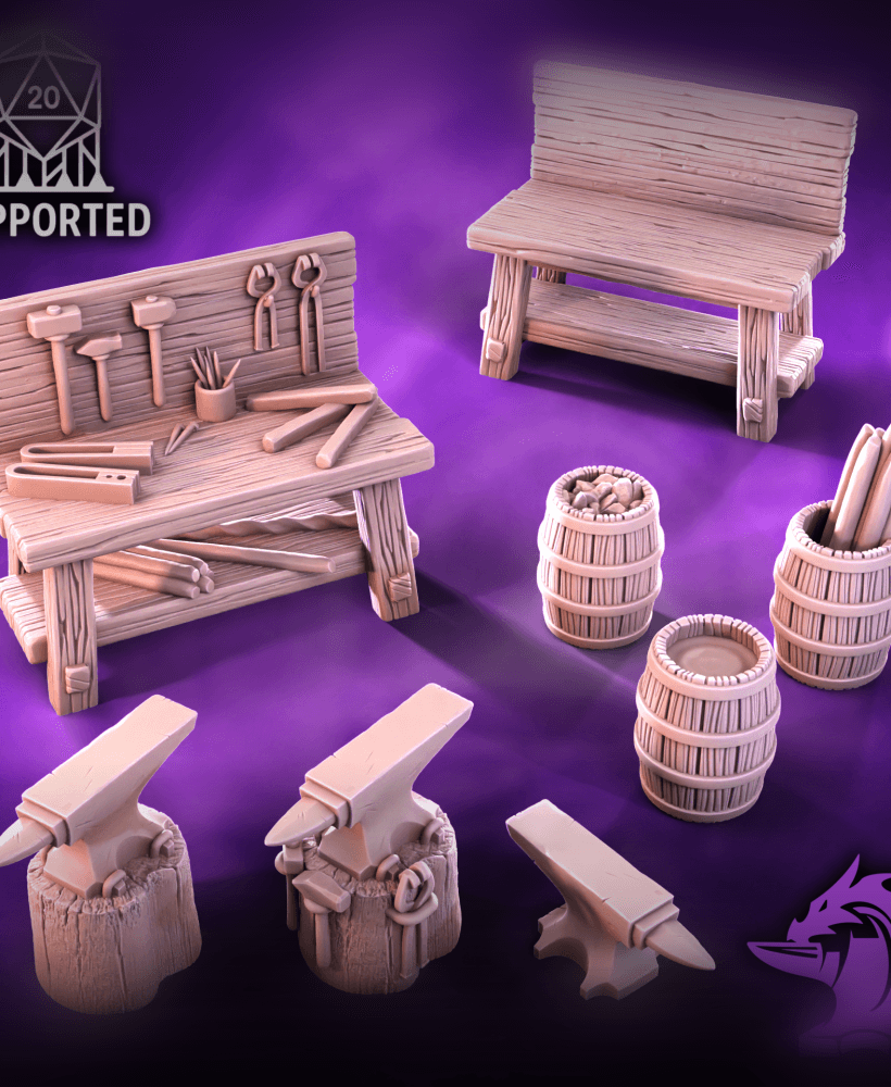 Blacksmith Anvil & Tools Scatter Scenery 3d model