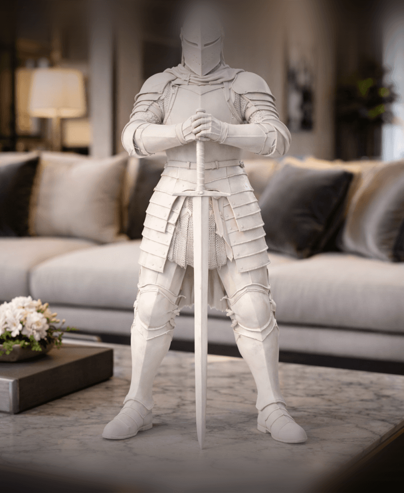 Medieval Sword Knight Statue STL – Armored Paladin Warrior for 3D Printing 3d model