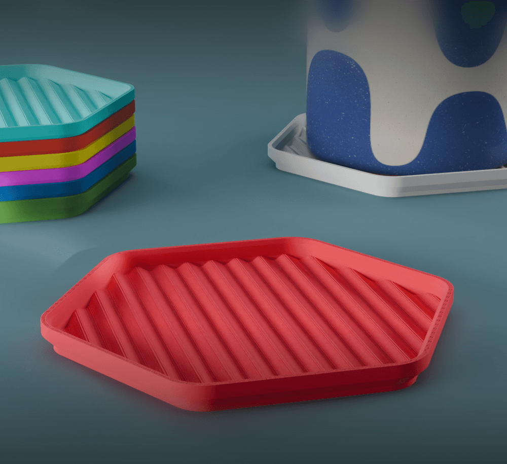 Stackable Wavy Hexagon Coaster Set 3D Print STL File | 3 Sizes 3d model