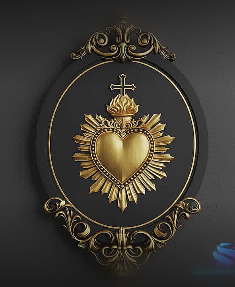 Sacred Heart Baroque Frame 3D - Commercial License 3d model
