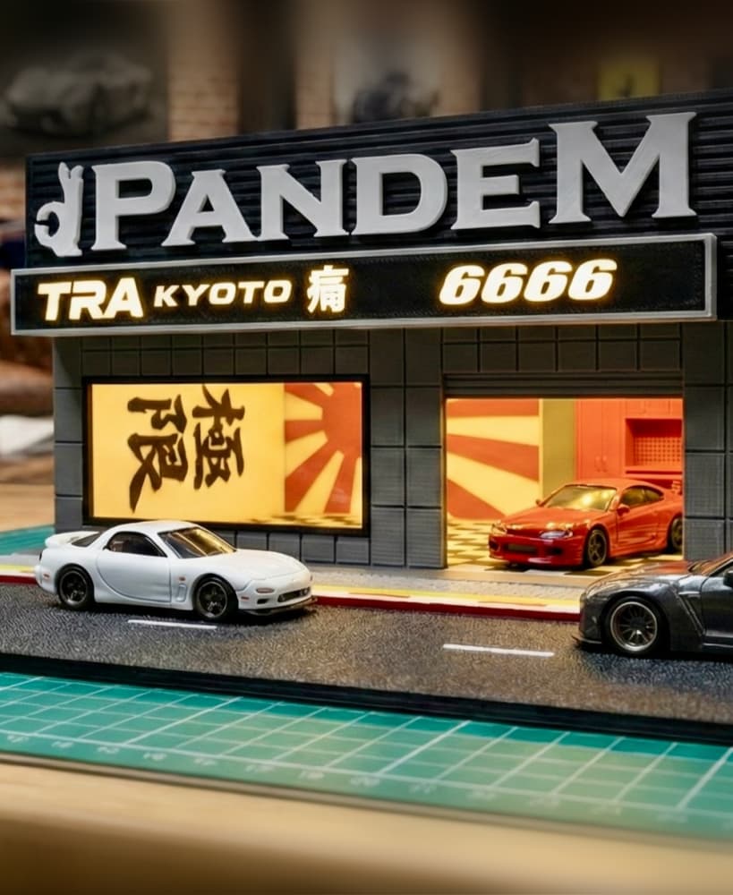 1/64 JDM Garage Diorama | PANDEM Style | Modular & LED Ready 3d model
