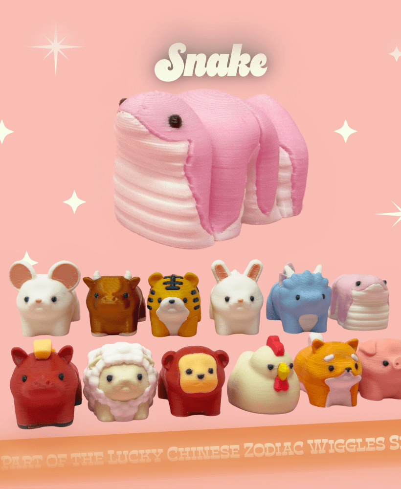 Snake: Lucky Chinese Zodiac Wiggles Set - Articulated, Print in Place, Animal Figures 3d model