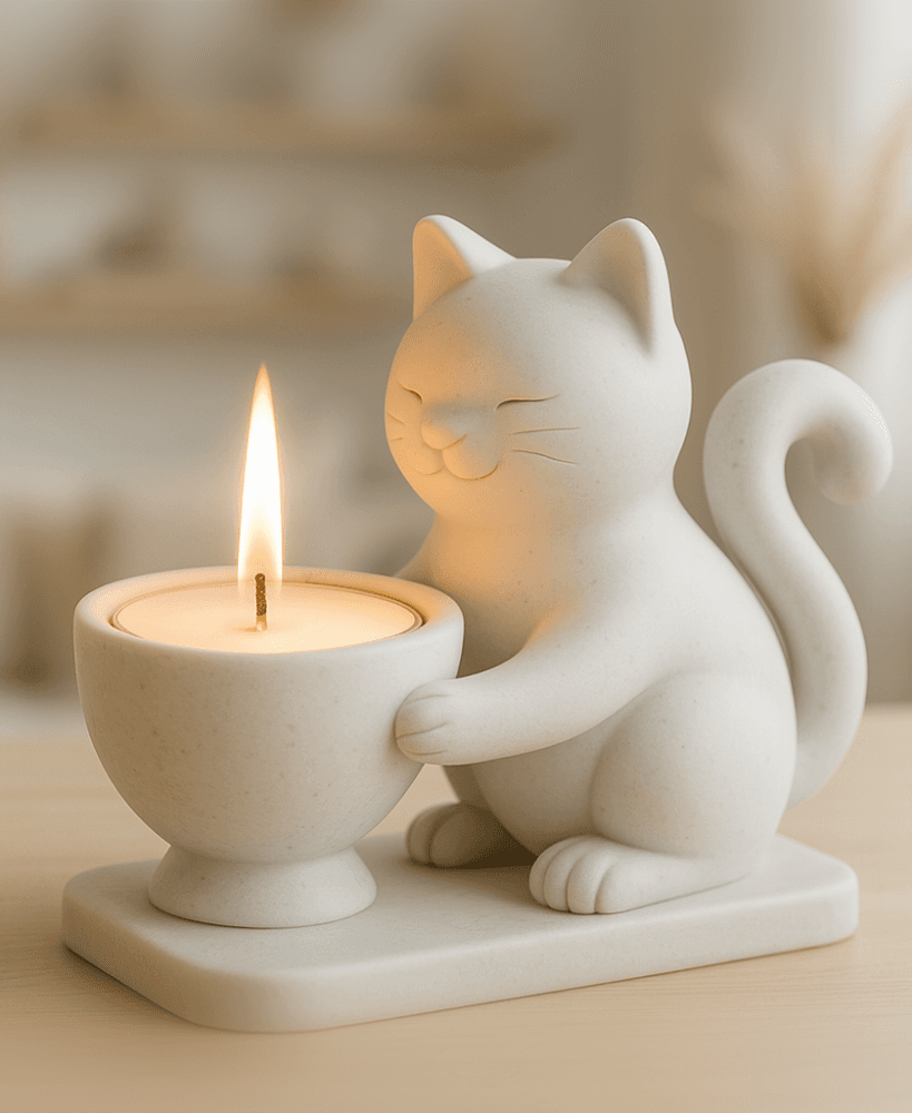 Cute Cat Candle Holder STL | Kitty Tea Light Holder 3d model