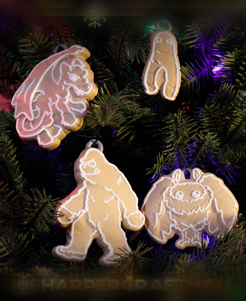 Cryptid Cookies - folklore monster gingerbread christmas ornaments 3d model