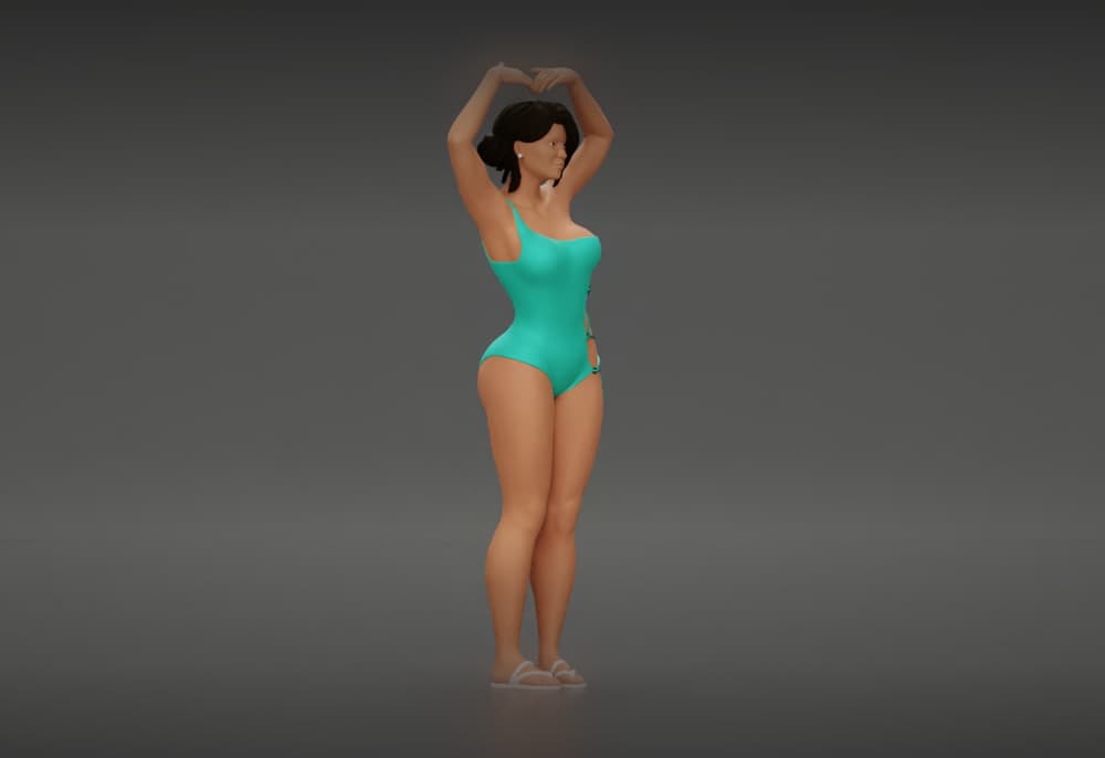Brunette woman in turquoise swimsuit stretching with elegant ballet pose.stl 3d model