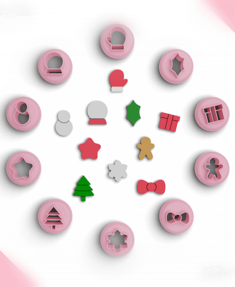 Christmas Studs Polymer Clay Cutter Package, Mini Christmas Set, 10 Models, 2 Sizes Included, No:961 3d model