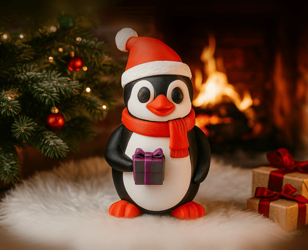 Festive Santa Penguin Figurine for Christmas Decor 3d model