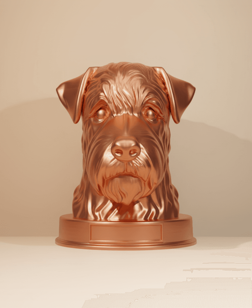 Soft Coated Wheaten Terrier Dog Bust with Nameplate - 3D Printable Pet Memorial Statue 3d model