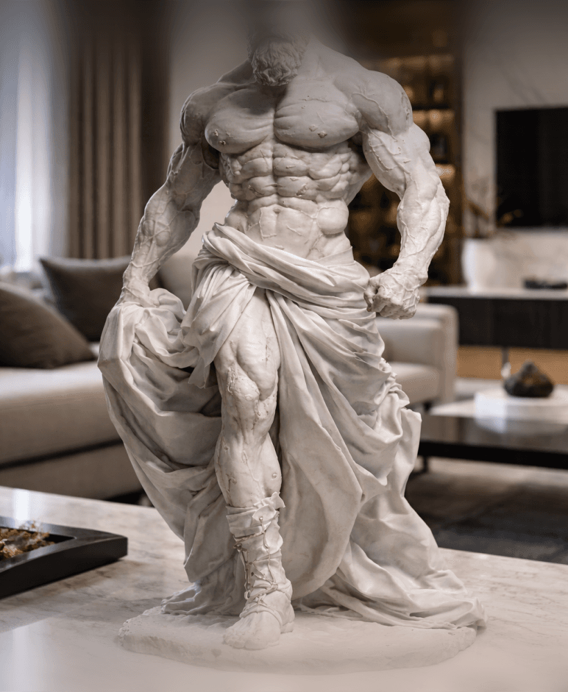 Ancient Titan Warlord Statue STL – Battle Damaged Warrior Sculpture for 3D Printing 3d model