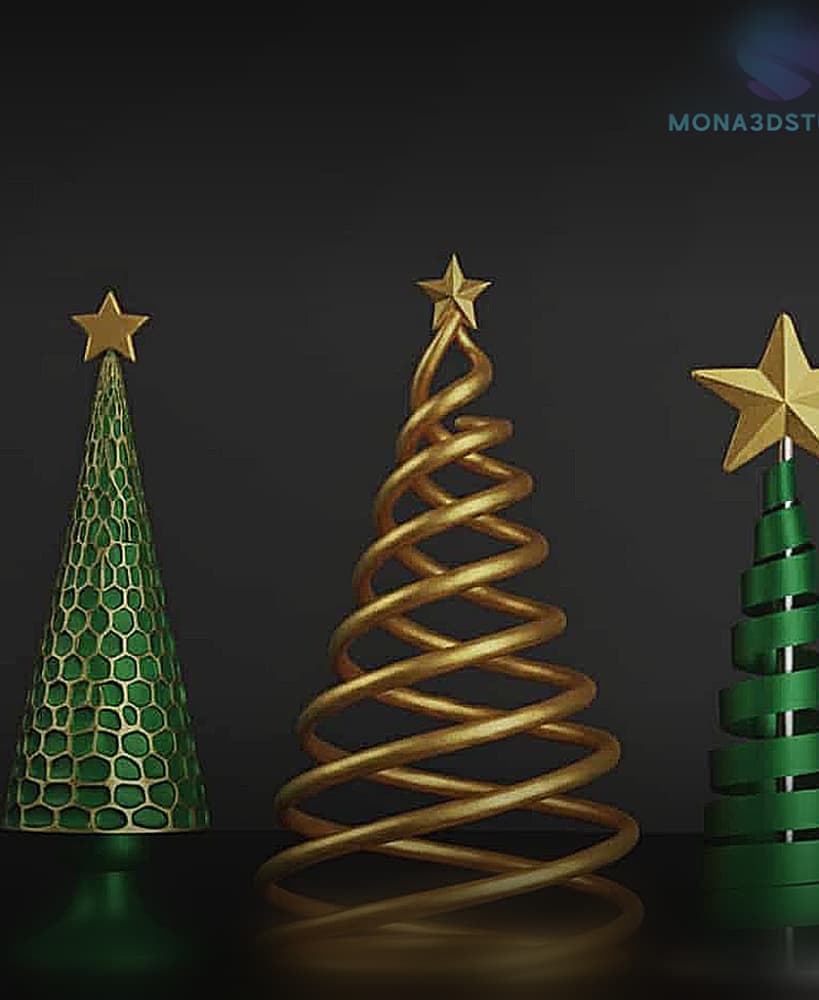 Modern Christmas Trees Set – 3D Printable Holiday Decorations 3d model