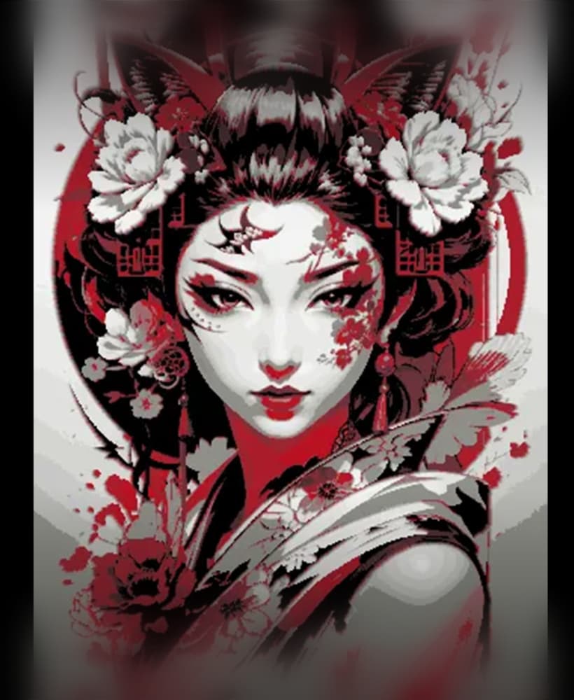 Modern depiction of a Geisha in traditional Red and Black Ink 3d model