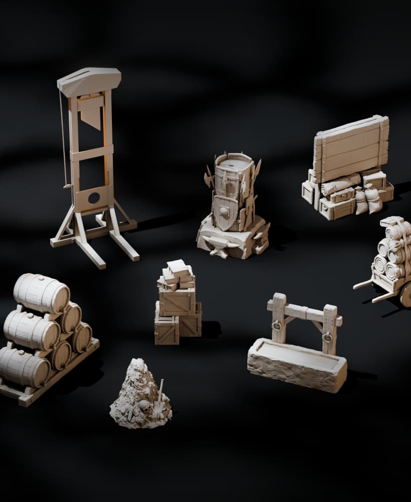 Grimdark Town Square Scatter Terrain | 28mm/32mm Heroic 3d model