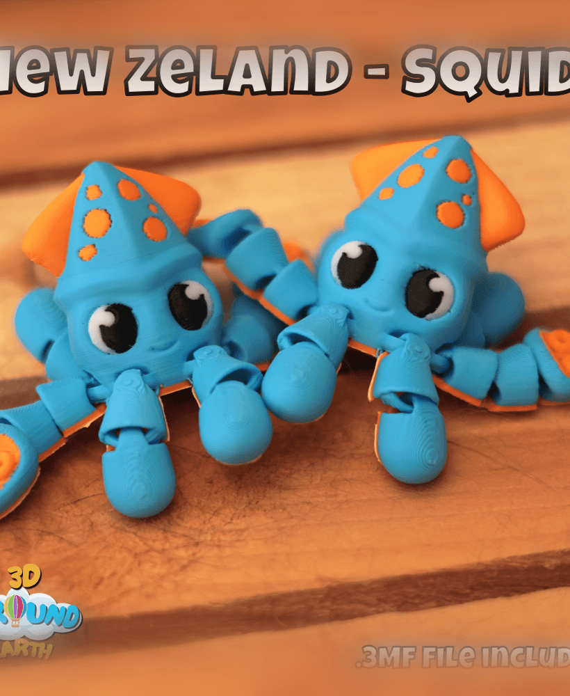 Cute Flexi Squid - No Supports - Print In Place - Fidget 3d model