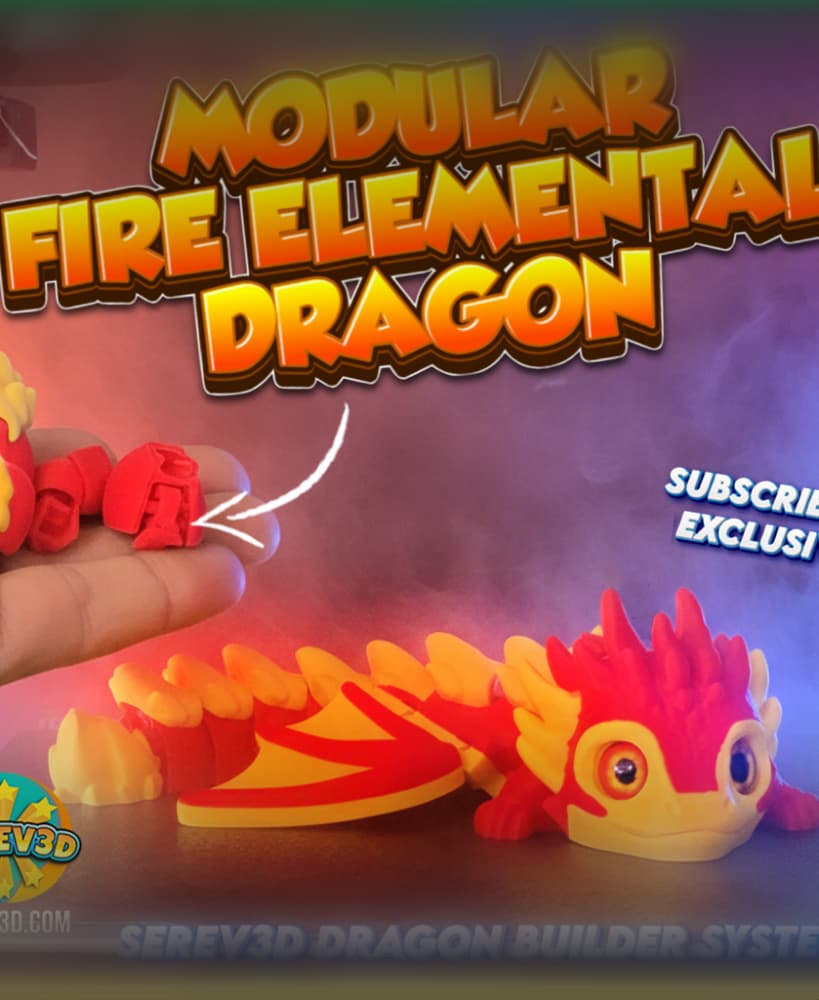 Dragon Builder System (Fire) - Modular Flexi Dragons, Mix & Match Parts, Baby Version 3MF 3d model