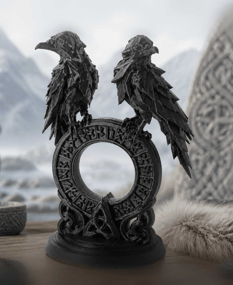 Twin Raven Rune Gate - Gothic Norse Statue 3d model