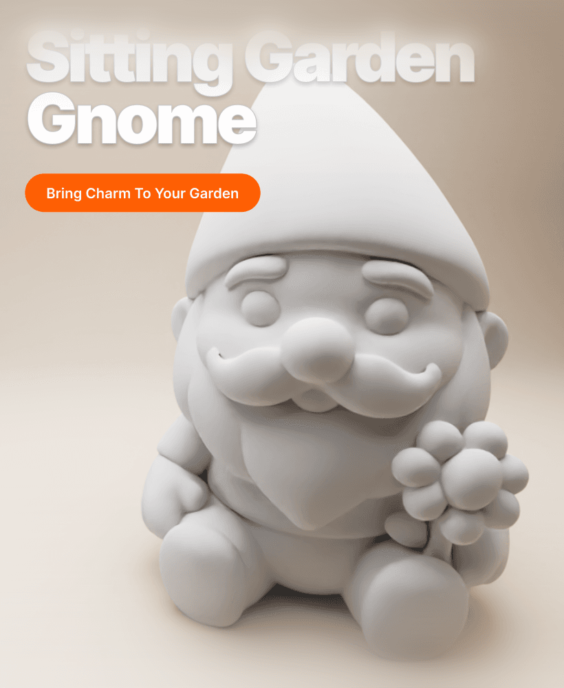 Sitting Garden Gnome with Flower – Chibi-Style 3D Printable Figurine 3d model