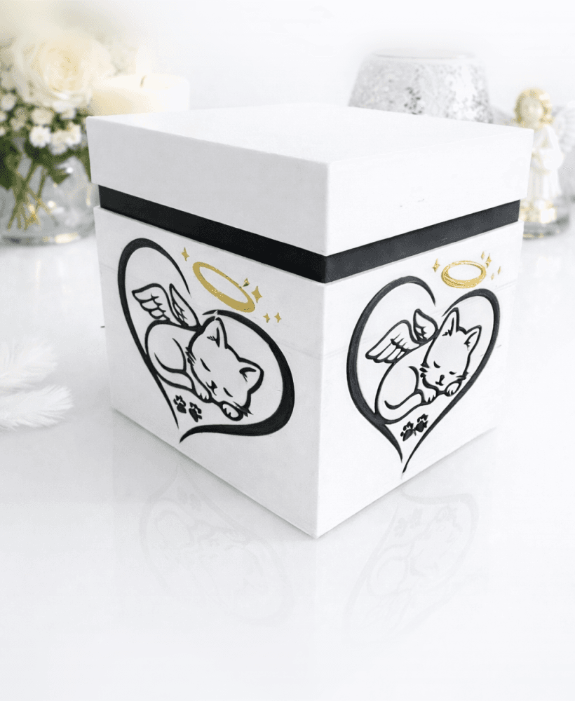 Obsidian Paw of Love – Modern Cat Memorial Urn with Heart & Angel Motif | Bayonet Closure 3d model