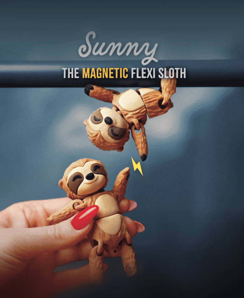Sunny the Flexi Sloth - Magnetic Hand-Holding Companion 3d model