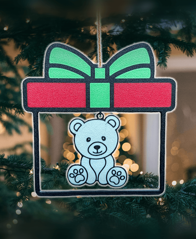 Teddy Bear in a Present Christmas Ornament - Flexi 3d model