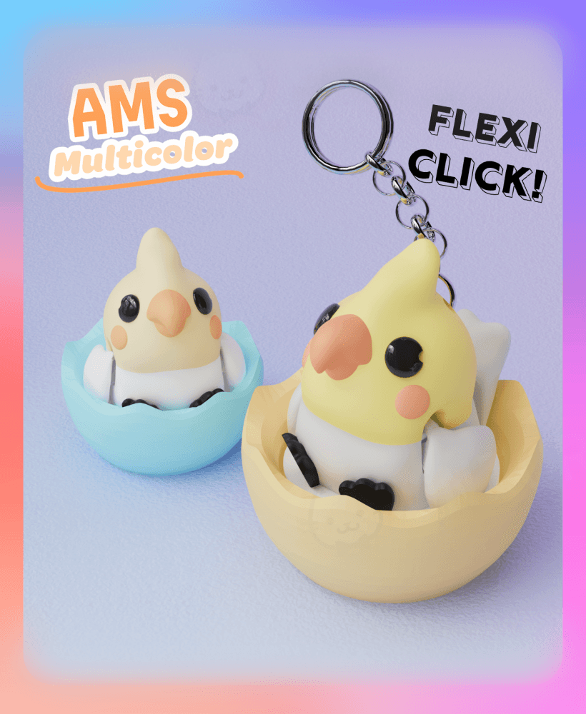 Cockatiel Parrot flexi Clicker & Keychain (Multicolor) 3d model