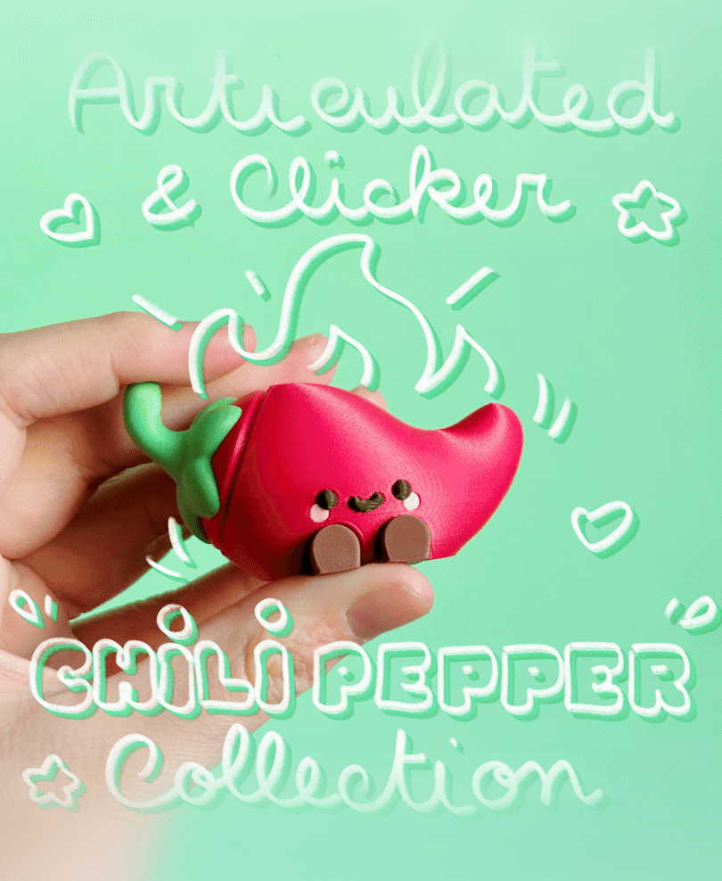 Cute Articulated & Clicker Chili Pepper | Print-in-place 3d model