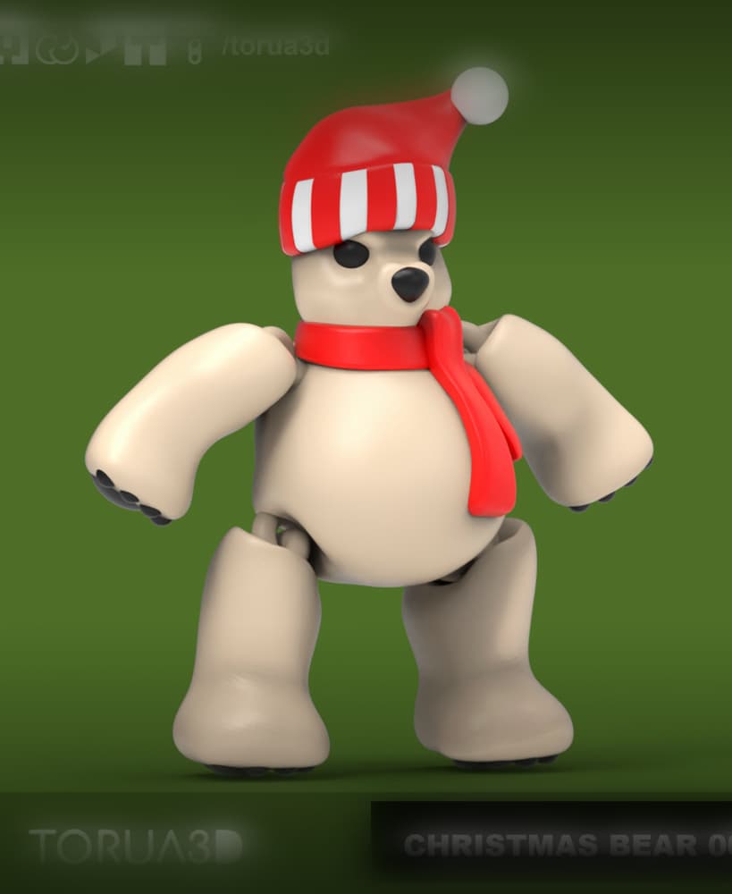 Articulated Christmas Bear 002 - Print in place - No supports - 3mf - STL 3d model