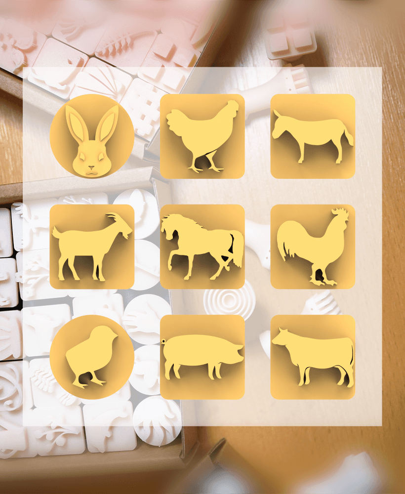 Ceramic Clay Stamp Set – Farm Animals (9 Mini Stamps, 20 mm) 3d model