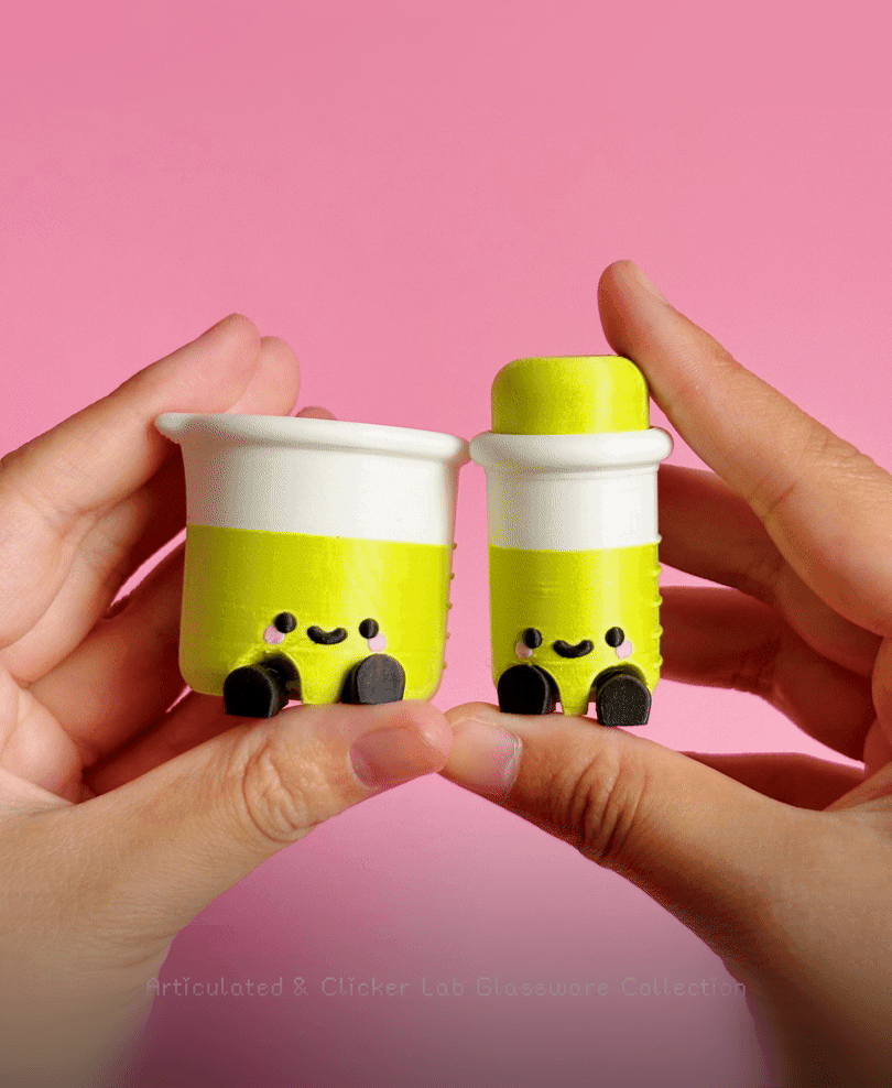 Cute Articulated & Clicker Lab Glassware | Print-in-place | Support-free 3d model