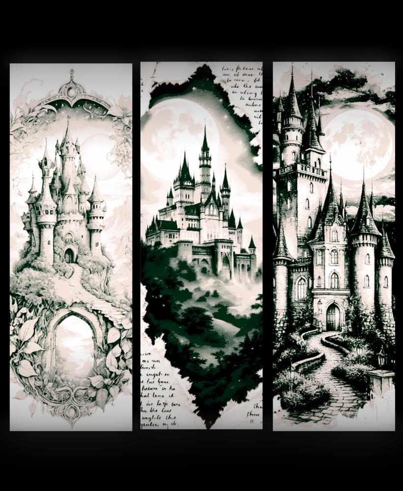 High Fantasy Depictions of multi-spired castles - Set of bookmars 3d model
