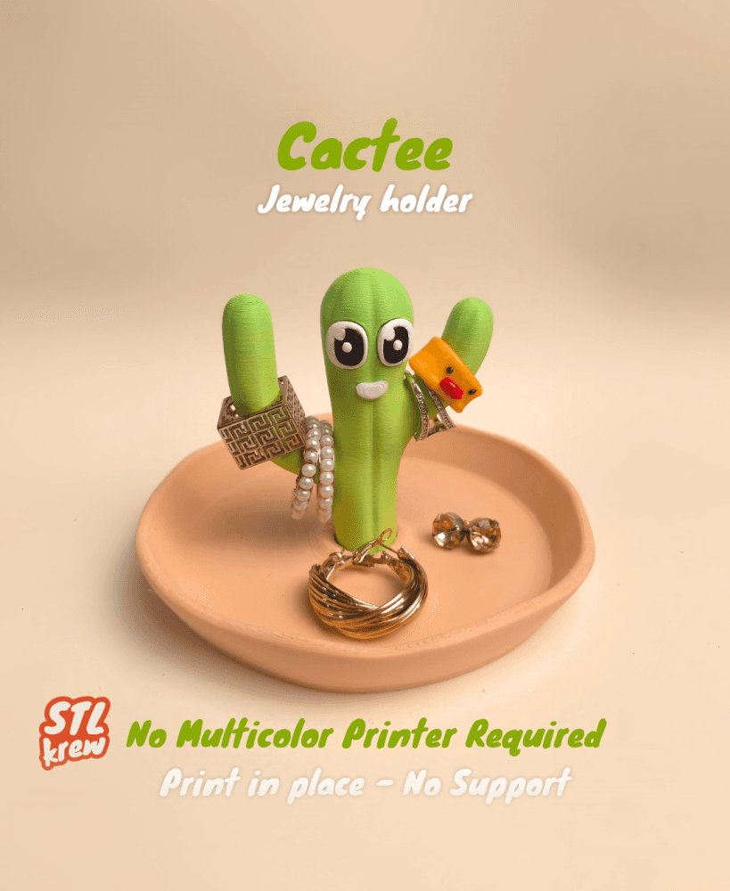 Cute Cactus Jewelry holder - cactee, no support, print in place 3d model