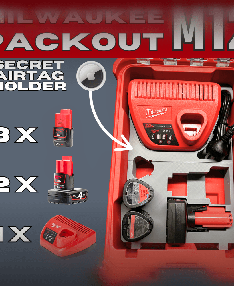 Milwaukee Packout M12 Battery & Charger Organizer with Secret AirTag Holder 3d model