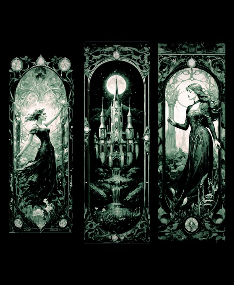 High Fantasy Designs - The lady of the Forest and the Celestial Castle - Set of Bookmarks 3d model