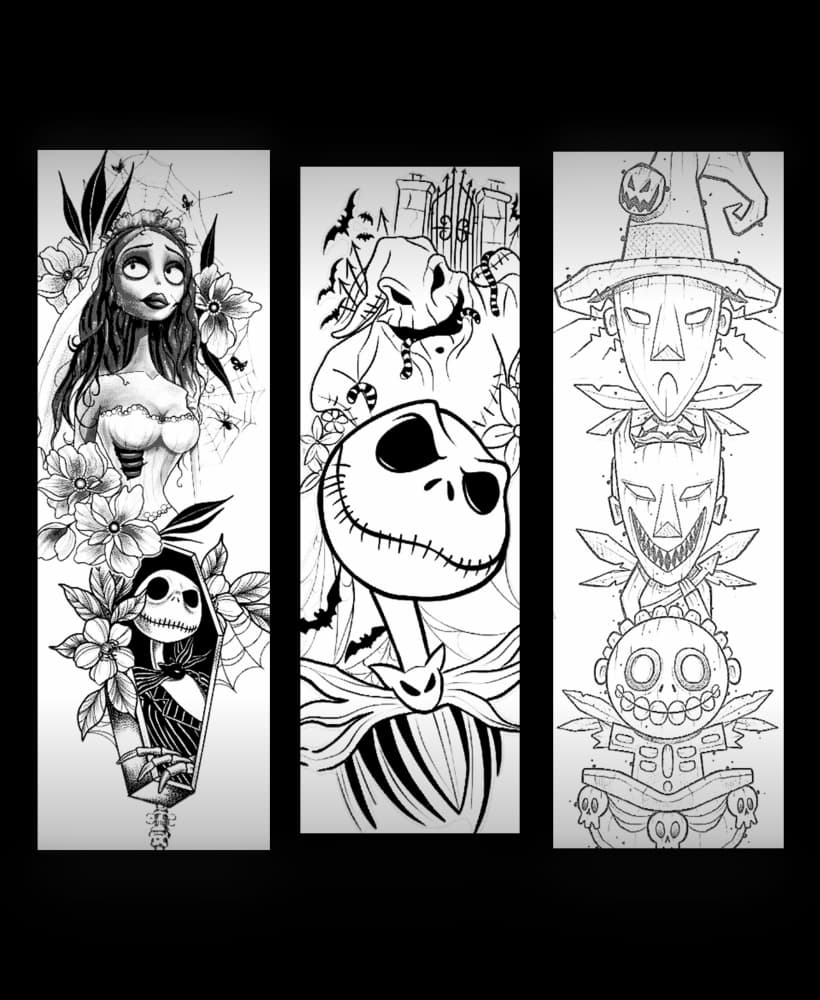 fanart black and white designs of characters from Nightmare before Christmas - Set of bookmarks 3d model