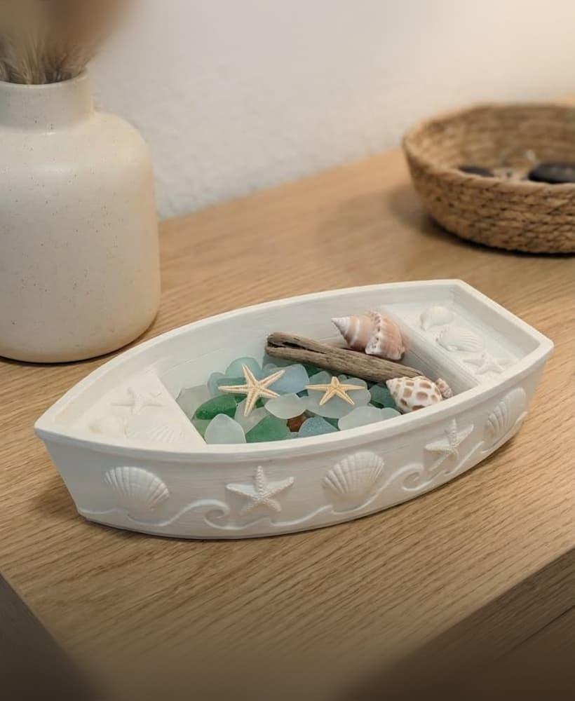 Coastal Rowboat Catch-all Tray - Nautical Seashell Decor & Organizer 3d model