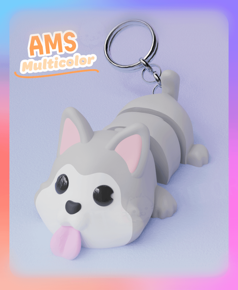 Flexi Husky Dog Keychain (Multicolor) 3d model