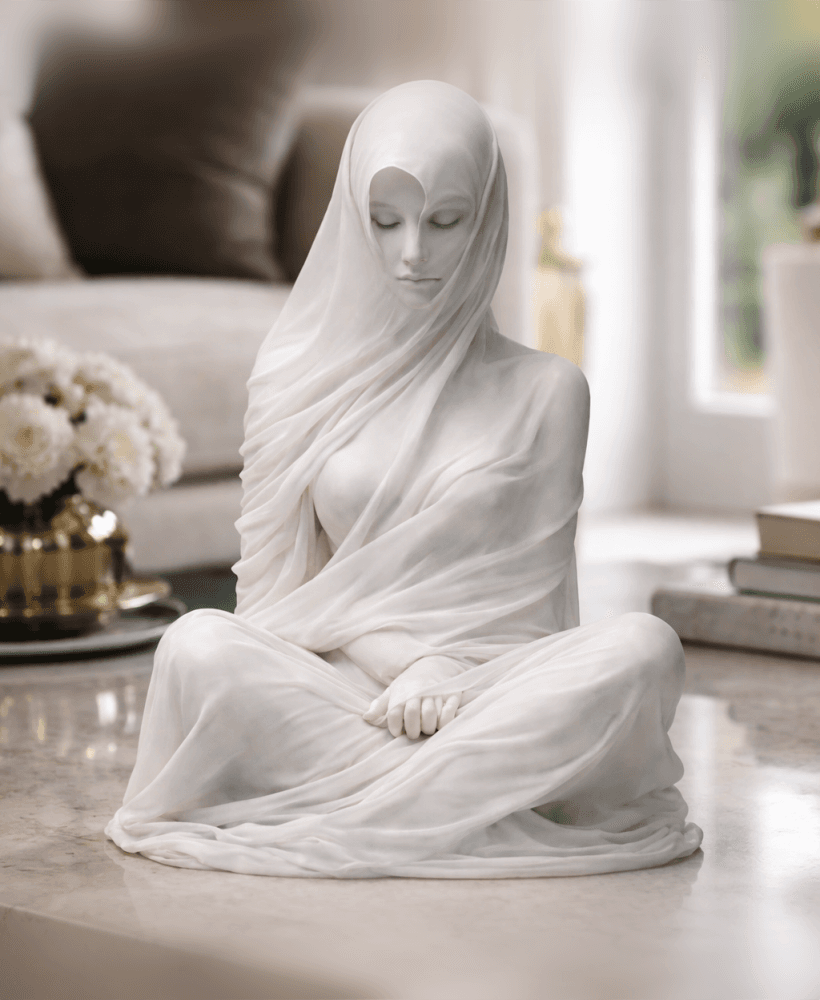 Veiled Serenity Statue STL – Seated Female Marble Sculpture for 3D Printing 3d model